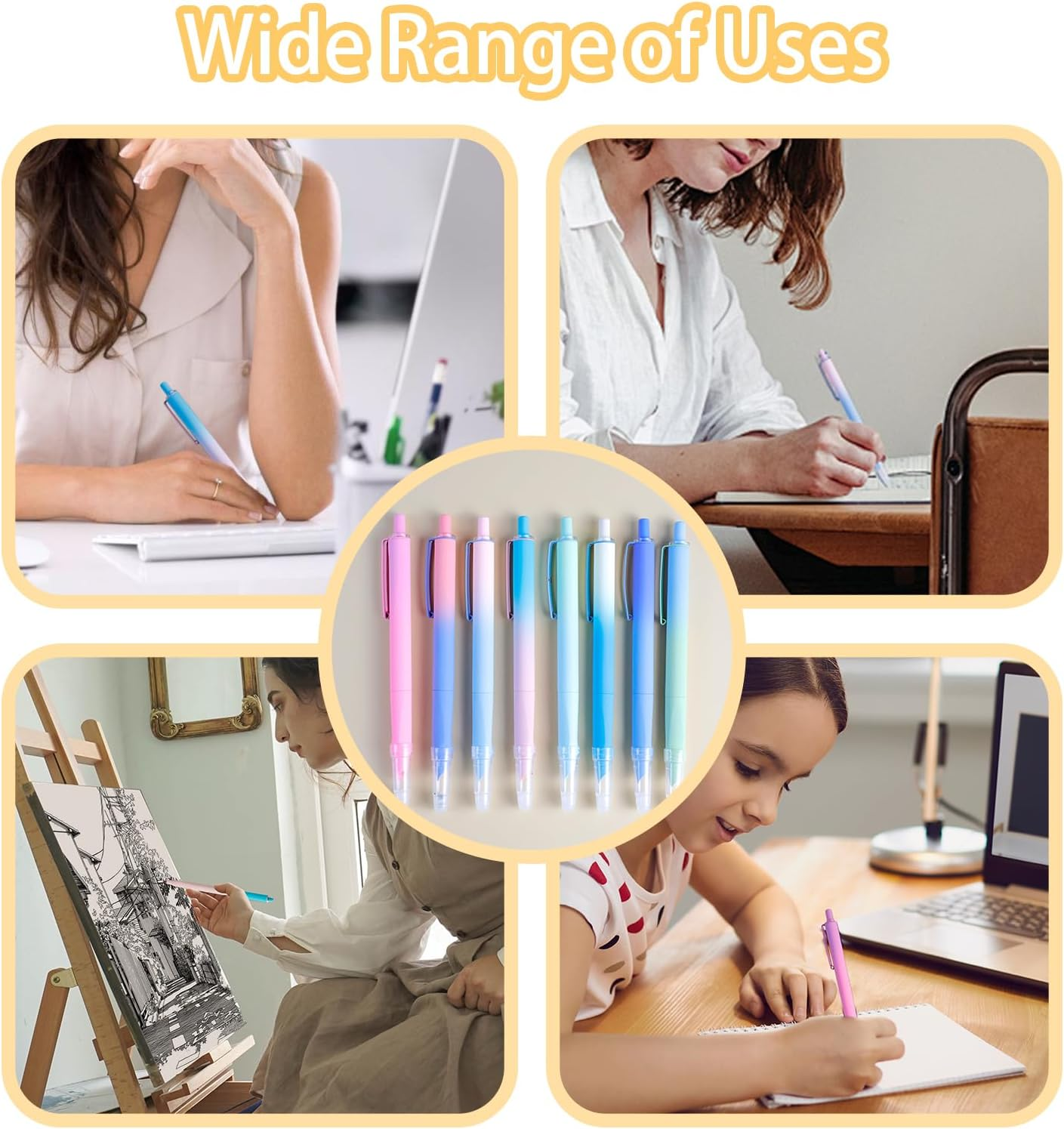 YRYUNRUI 8Pcs Retractable Fountain Pens with 20Pcs Erasable Ink Sacs, Refillable Fountain Pen for Writing, Smooth Writing Quick-Drying Flex Nib Fountain Pens for Calligraphy Journaling Office School image number 3