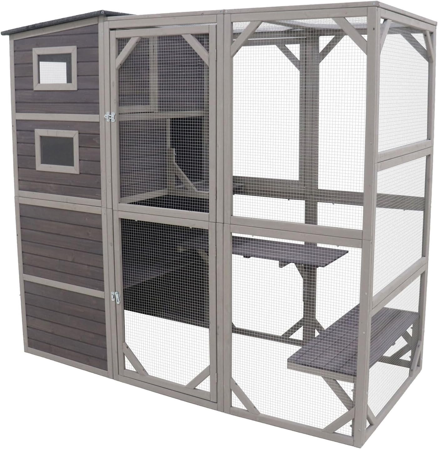 Flylline Walk in Wooden Cat Townhouse Kitten Ferret Enclosure Cage House