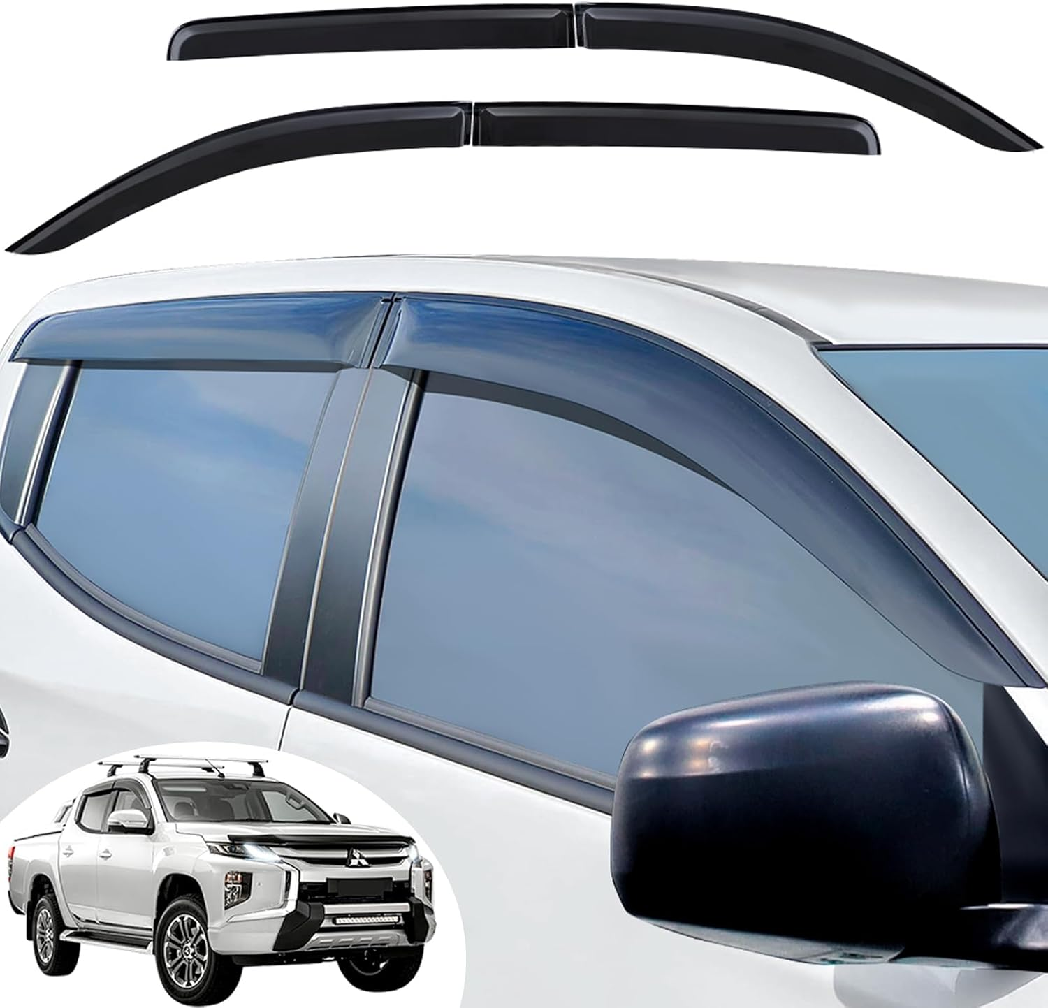 Weather Shields for Mitsubishi Triton MQ MR Accessories 2015-2024 Dual Cab, Window Visors Wind Deflectors Weathershields Car Sun Rain Guard Shield Injection Tinted Black, 4PCS image number 3