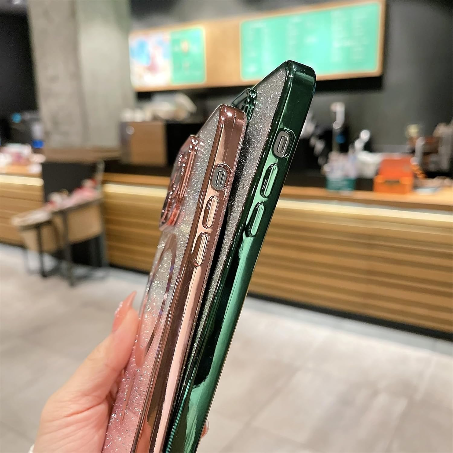 Emlivi Magnetic Mobile Phone Chain Case for Iphone 15 Pro Max, Magnetic Necklace Mobile Phone Case, Glitter, Transparent TPU Case with Cord, Adjustable Lanyard, Protective Case for Iphone 15 Pro Max image number 3