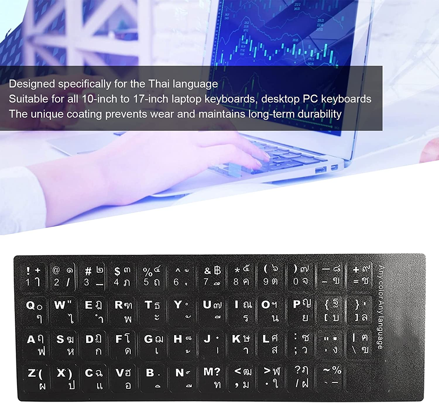 Thai Keyboard Sticker, and Safe and Eco‑Friendly Replacement Keyboard Sticker for 10‑Inch to 17‑Inch Laptop Keyboards image number 2