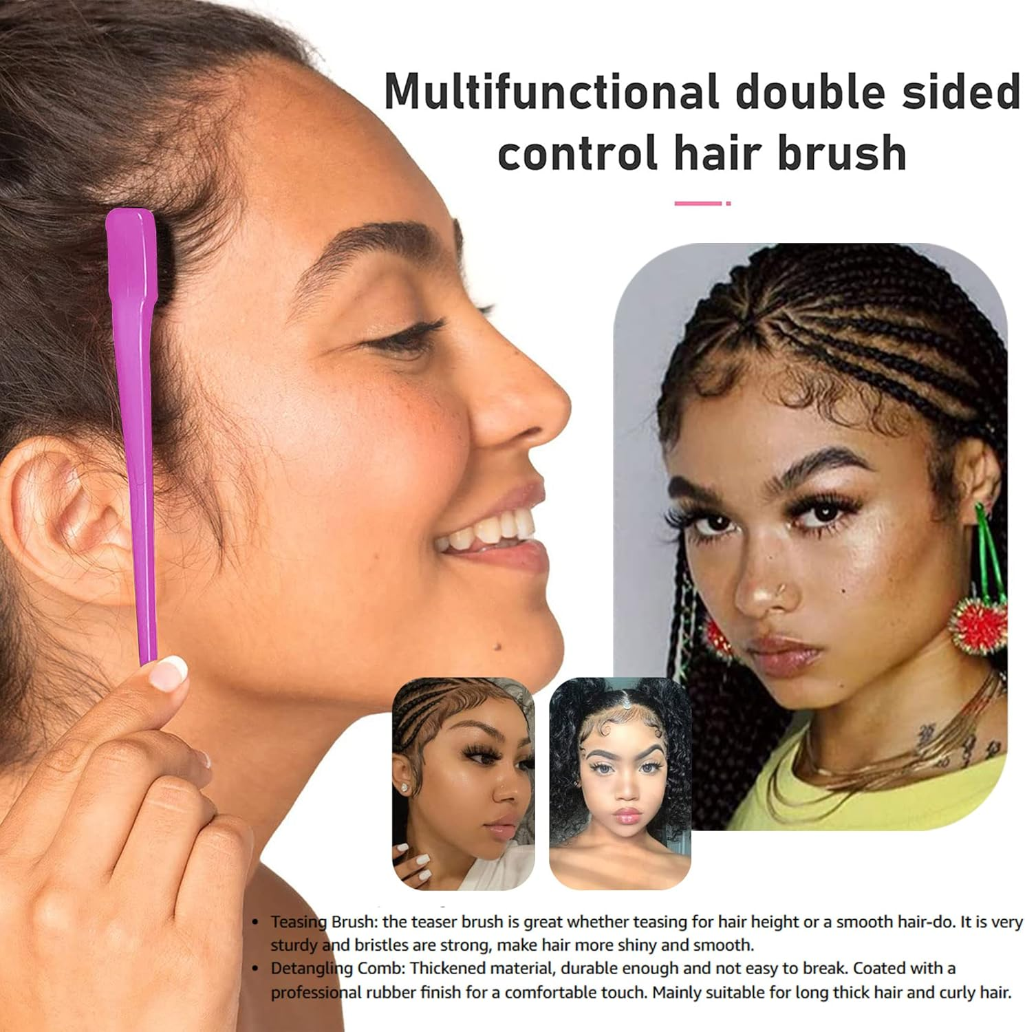 (Combo (Pink & Black)) - Mayabeauty Double Sided Edge Control Hair Brush Comb Combo Pack 2 Pieces Pink and Black - Black image number 2