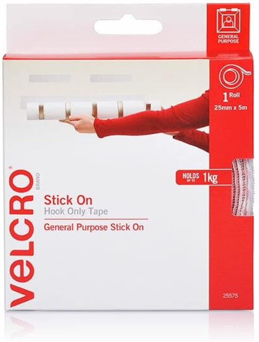 Velcro Stick on Hook Only Tape, 25 Mm X 5 Metre Size, White