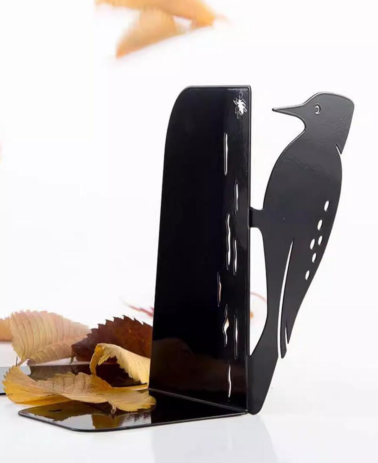 1 Pair Woodpecker Bookends for Shelves Stopper Heavy Cute Metal Book Ends for Bookshelf Desk Rustproof Bookends Black Decorative Home Office Decor Creative Bookcase Holder image number 3