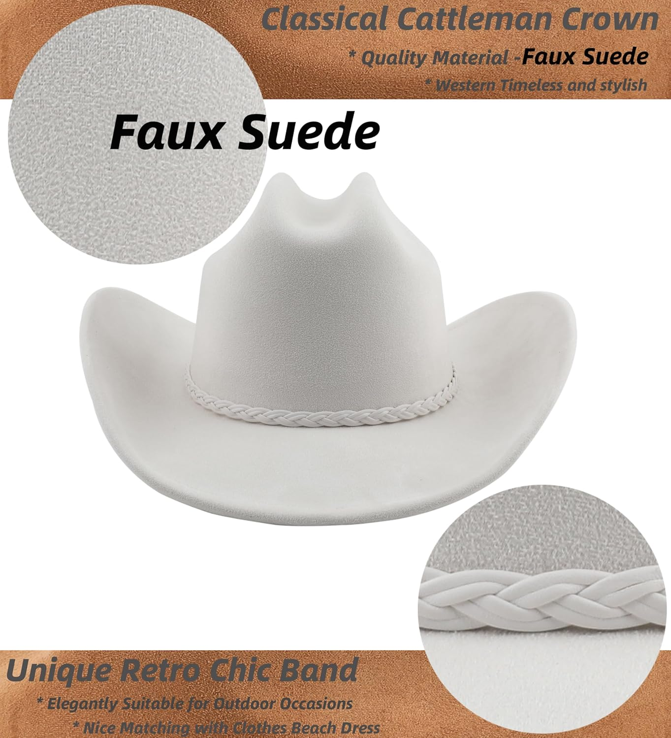 Big Wide Brim Cowboy Hat for Women Men Felt Western Cowgirl Hats