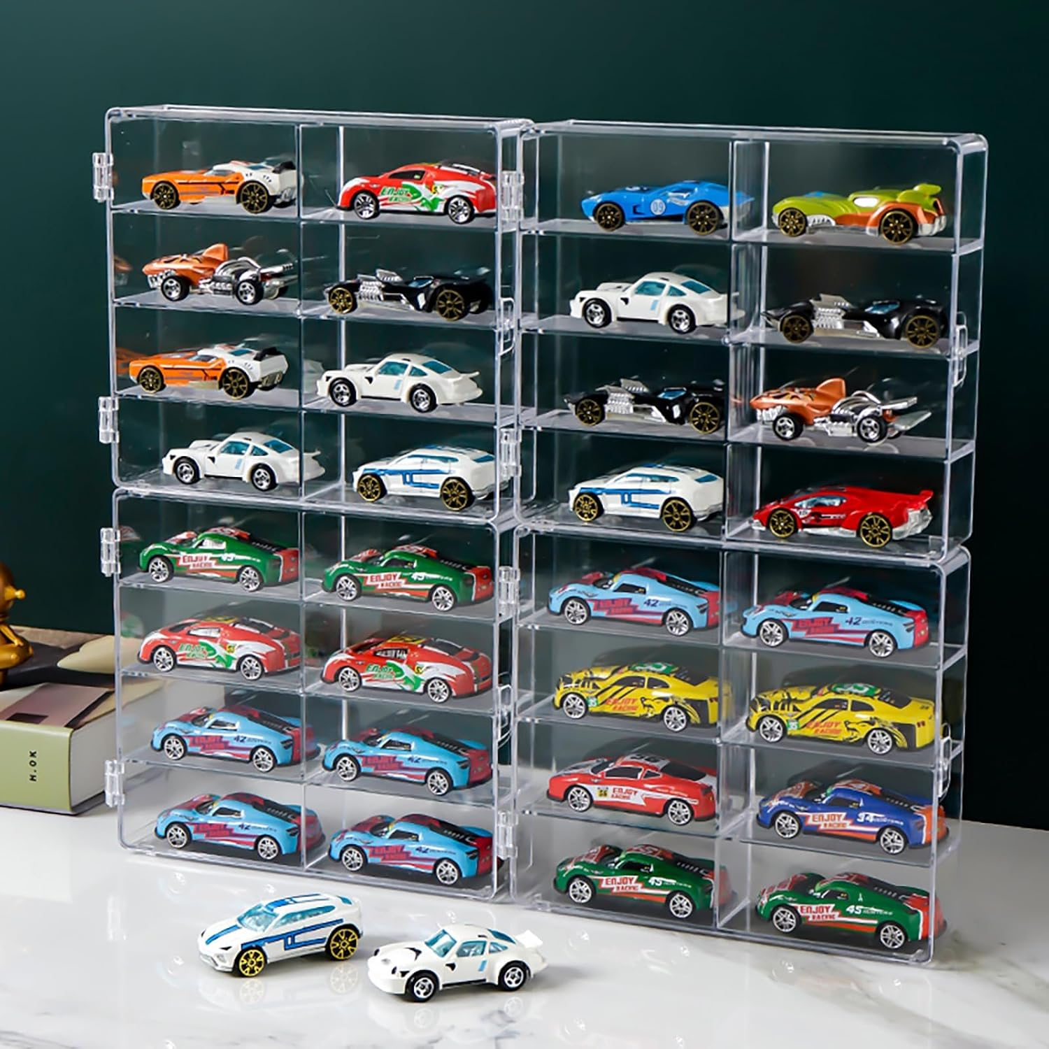 Jarlathy 1/64 Scale Matchbox Wheels Toy Car Display Case Holds 32 Toy Cars Storage Organizer, Clear Display Box with Clear Snap-On Dust Cover 6.5 X 7.5 X 1.6 Inches 4 Pack image number 5