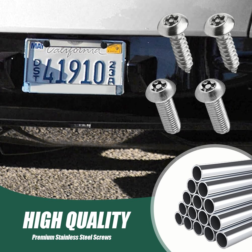 Anti Theft License Plate Screws Kits, Tamper Resistant Licence Plate Kit, 1/4"(M6) Security Screws, Rust Proof Stainless Steel Bolts Fasteners Kit for Front Rear Frame Holder Mounting image number 3