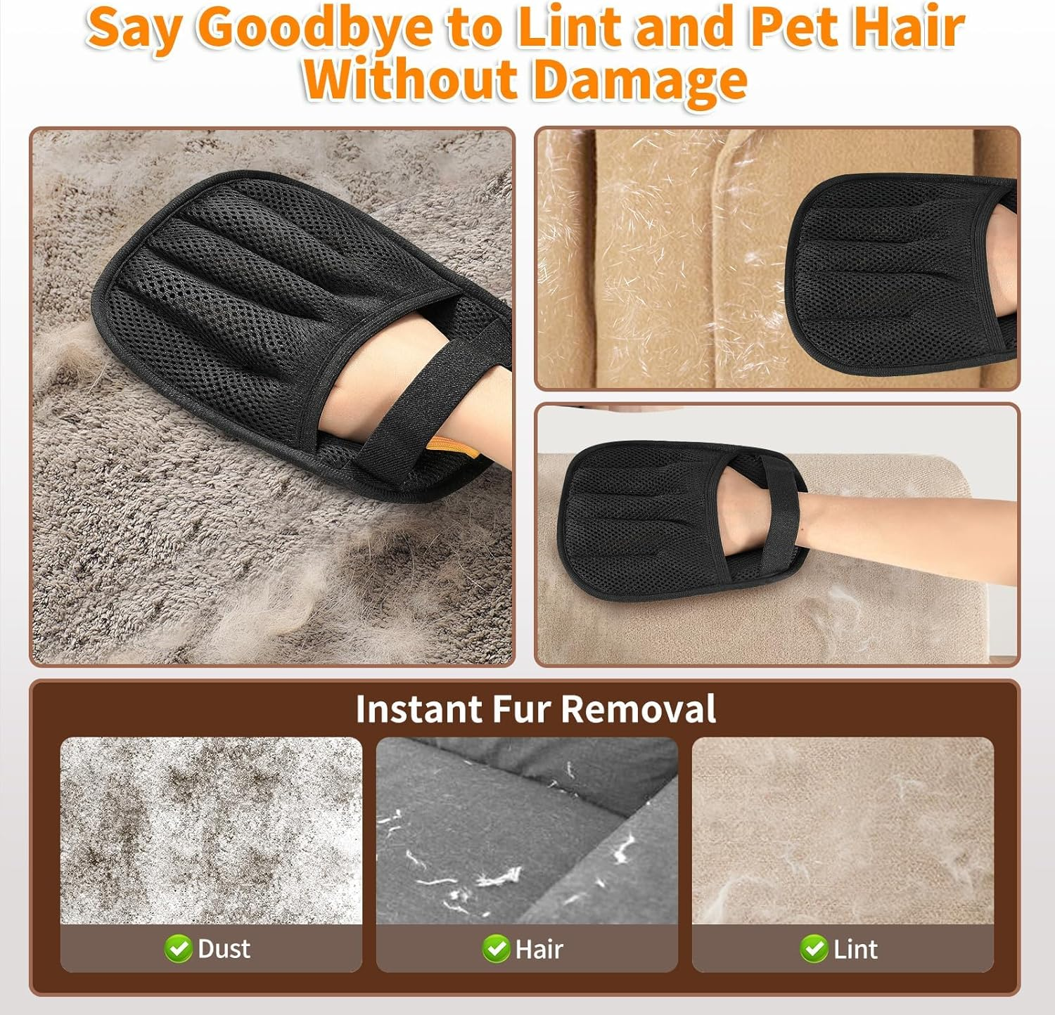 Pet Hair Remover Glove, 2025 Newly Upgraded Five-Finger Electrostatic Pet Hair Removal Gloves, Reusable Pet Fur Grooming Mitt Tool for Clothing, Couch, Carpet, Car Seat for Cats & Dogs image number 4