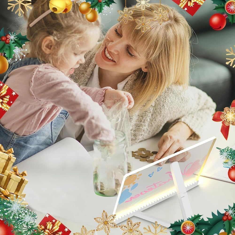 LED Drawing Board for Kids &ndash; 2025 Upgraded Light up Drawing Board with 7 Color Pens | Rewritable Glow Message Pad, Creative LED Art Board for Home, Office & Caf&eacute; (30X20Cm)