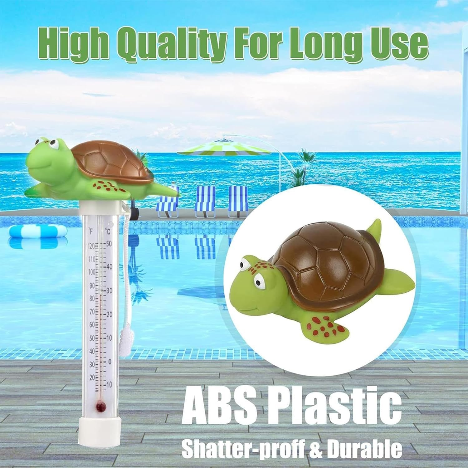 High Accuracy Floating Pool Thermometer, Pools Cleaning Accessories, Display and Celsius, Shatter Resistant, Flamingo/Turtle Pool Temperature Gauge for Indoor Outdoor Swimming Pools, Spa - Turtle image number 5