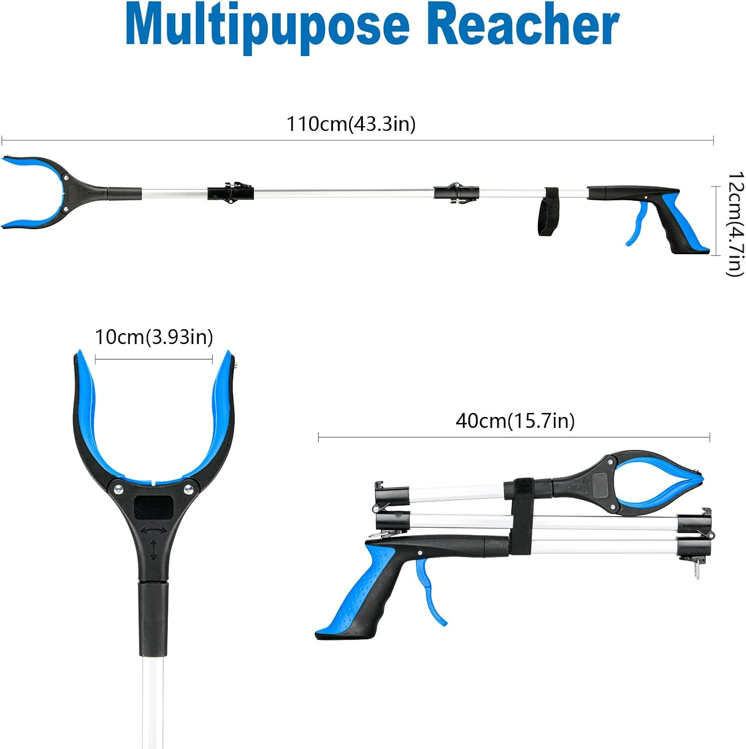 43 Inch Extra Long Grabber Tool,Foldable Pick up Stick with Strong Grip Magnetic,360&deg;Rotating Anti-Slip Jaw,Trash Claw Grabber Tool,Trash Picker Tool for Outdoor & Indoor(Blue) image number 4