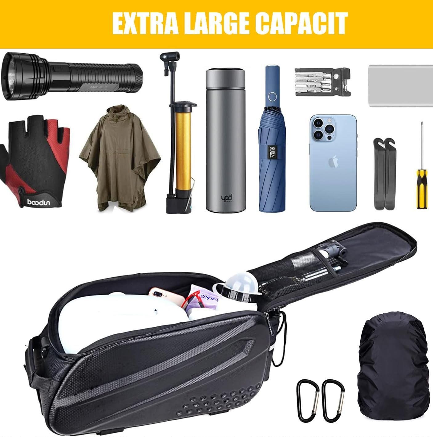 10L Bike Rack Bags, Hard Shell Multifunctional Bicycle Rear Seat Bag Waterproof Cycling Bike Rack Trunk Cargo Bag Outdoor Pannier Bag Handbag Shoulder Bag image number 2