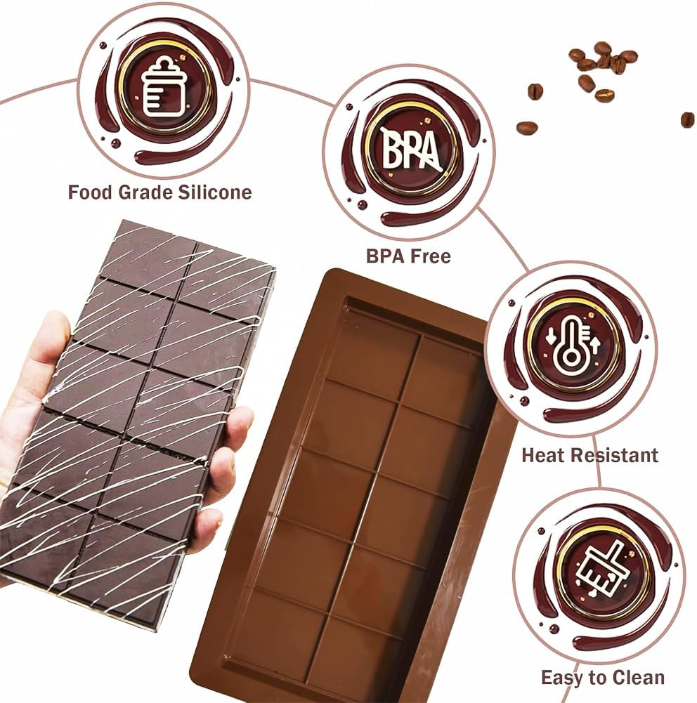 Suithink 2 Pieces Deep Chocolate Bar Molds, 1 Inch Deep Large and Thick Silicone Chocolate Bar Molds for Dubai Chocolate Bar Pistachio, Candy, Chocolate Snacks, Milk Chocolate Bar image number 3