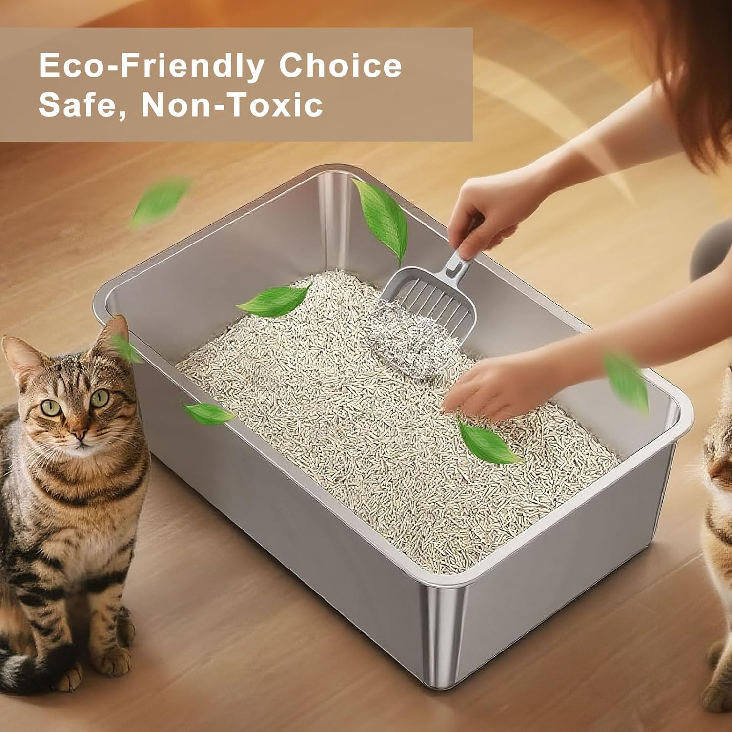 Stainless Steel Litter Box Large - 60X40 Metal Cat Litter Tray for Big or Multiple Cats, Non-Stick Kitty Litter Tray, Odor-Free Cat Litter Box, Easy to Clean & Rust Resistant (60X40X15 Cm) image number 5
