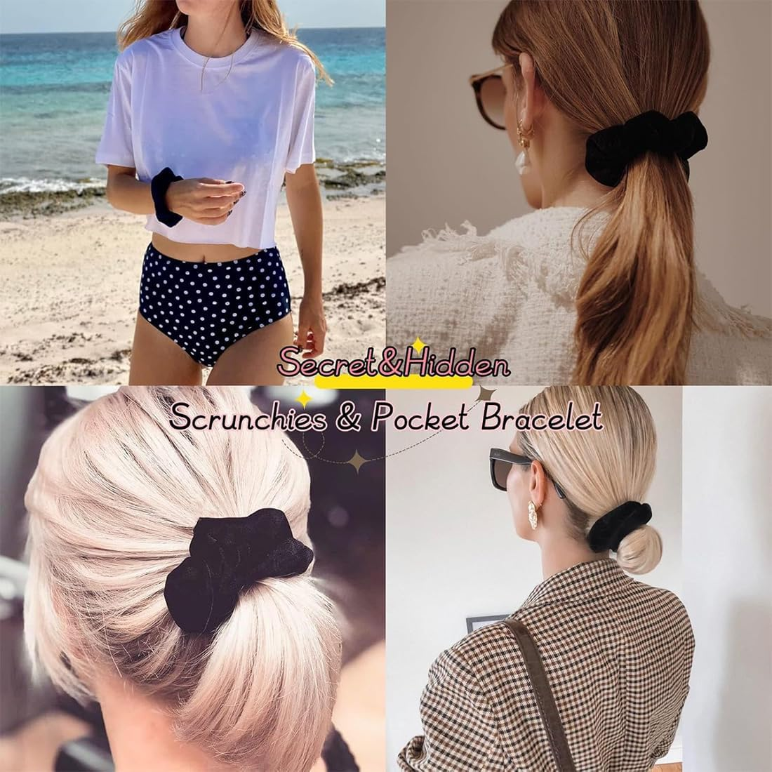 3 Pcs Velvet Scrunchie with Hidden Zipper Pocket, Velvet Scrunchies Hair Scrunchies with Hidden Zipper for Accessories, Small Items, Keys, Money image number 1