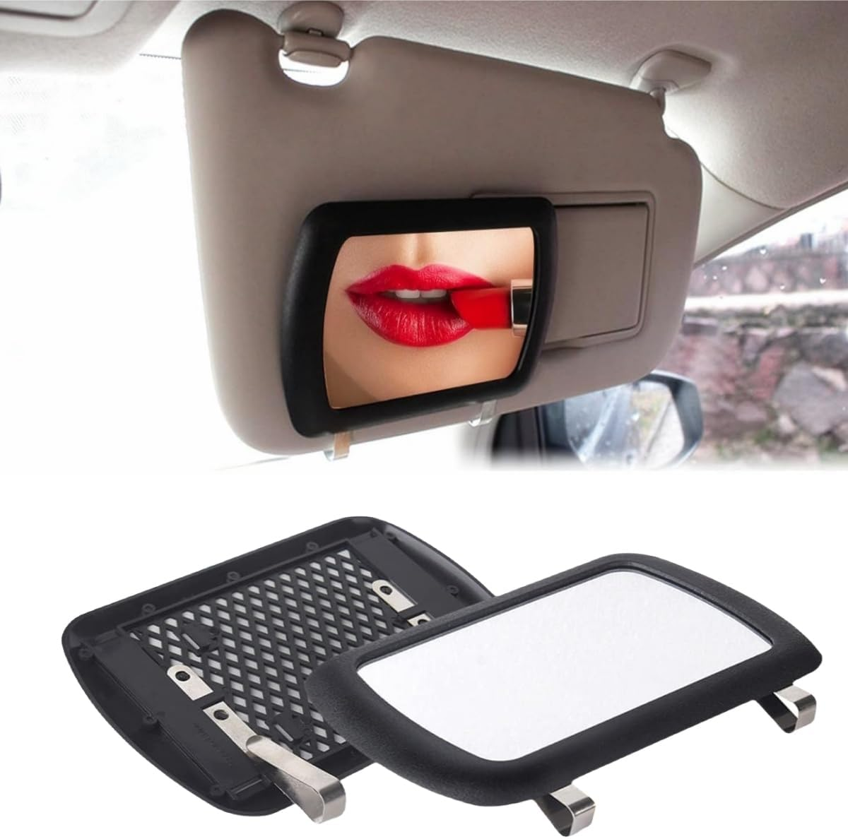 Wujzkisster Sun Visor Mirror for Car,Universal Car Vanity Mirror,Adjustable Cosmetic Black,(16.7 X 11Cm) image number 5