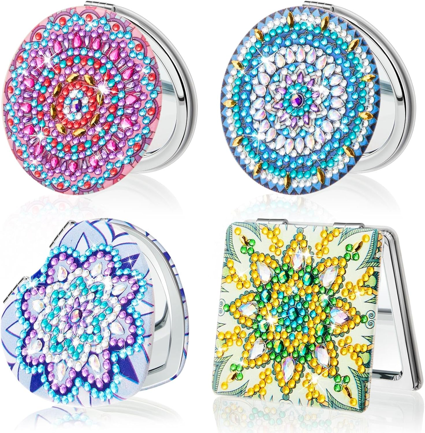 Marsui 4 Pcs Diamond Painting Compact Mirror Art Kits for Adults DIY Pocket Mirror Art Cover Portable Folding Purse Looking Glass for Women(Animal Skin)
