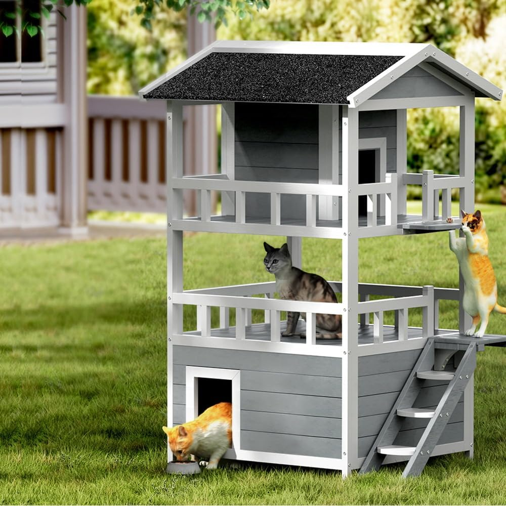 I.Pet 3-Tier Rabbit Hutch Wooden Cat House Cage, Chicken Coop Shelter Outdoor Small Animal Dog Pet Houses Kennel Enclosure Indoor Condo Guinea Pig Kitty, with Roof Weatherproof 2 Escape Doors image number 6