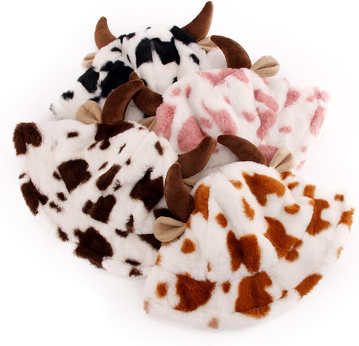 Unisex Fluffy Cow Bucket Hat with Horns Plush Bucket Hat for Women, Teens Winter Funny Fisherman'S Hat - Brown image number 7