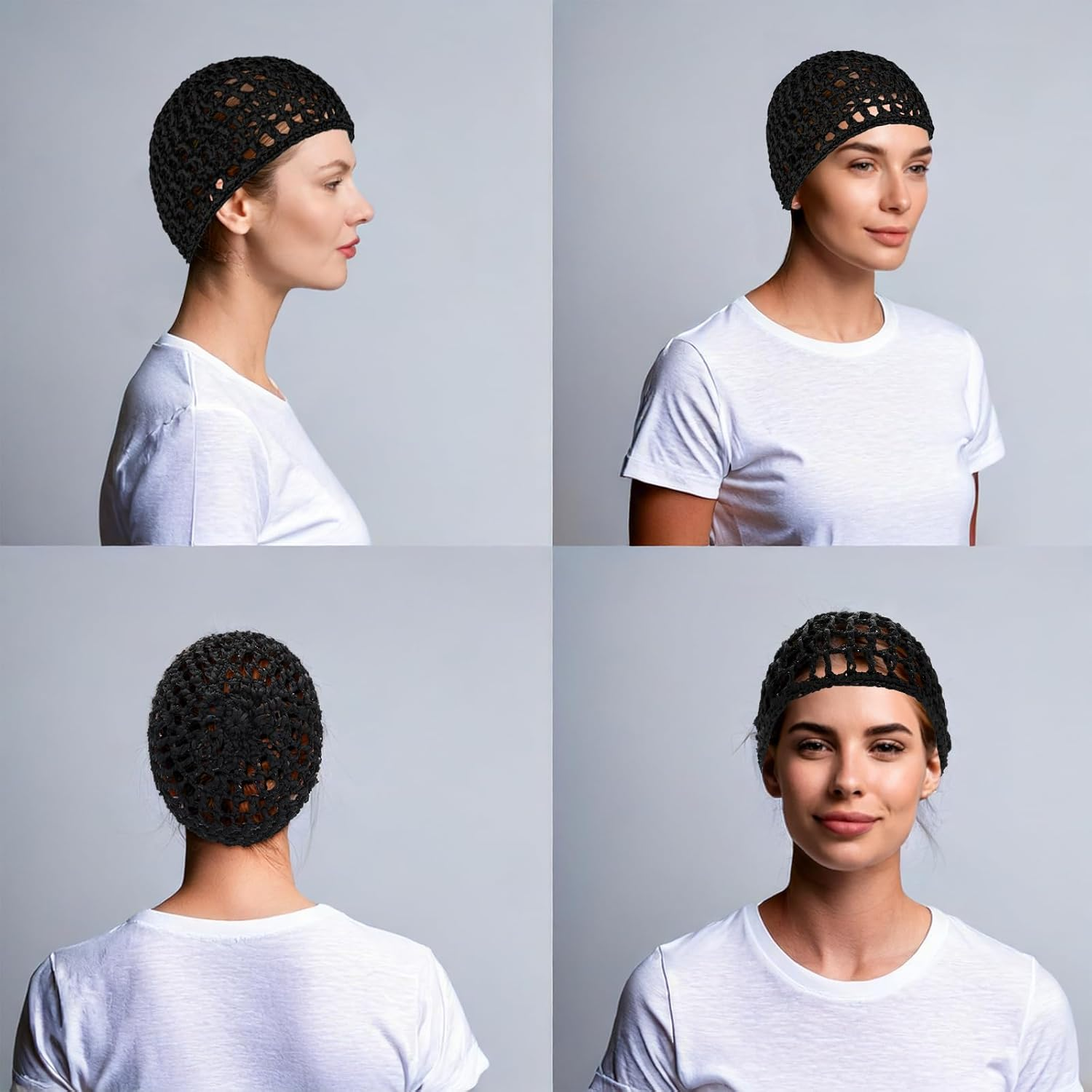KFHENSOMR Mesh Crochet Hair Net Wrap Cap for Women Black Hair Mesh Hairs Wraps for Black Women Thick Short Rayon Knit Snood Hat Woman Hairnet Snoods Cover Ornament for Sleeping image number 6