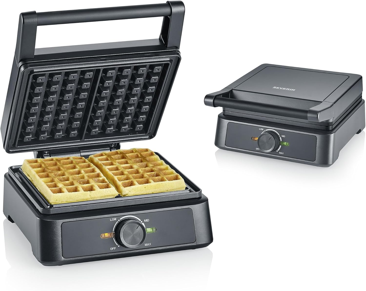 SEVERIN - Belgian Waffle Iron with Ceramic Coating, Waffles, Variable Thermostat, 1600 W, Dimensions 20.3 X 25.5 X 10.5 Cm, Matt Black WA 2130 image number 6