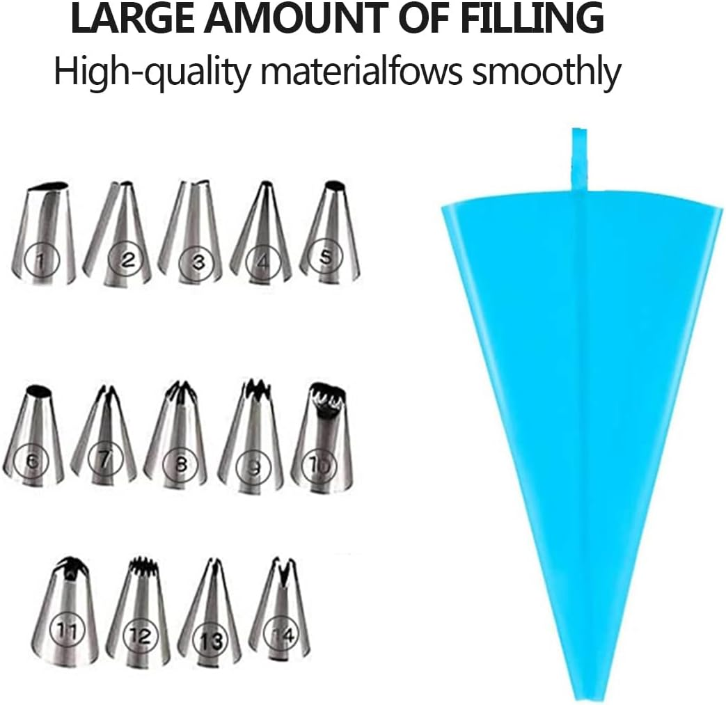 14Pcs Piping Bags and Nozzles,Durable Piping Bags,Reusable Icing Piping Kit,Cake Decoration Kit, Piping Bag and Nozzle,For Baking Cookies DIY Kitchen Tools Cake Decoration Pastry Bag Set image number 1