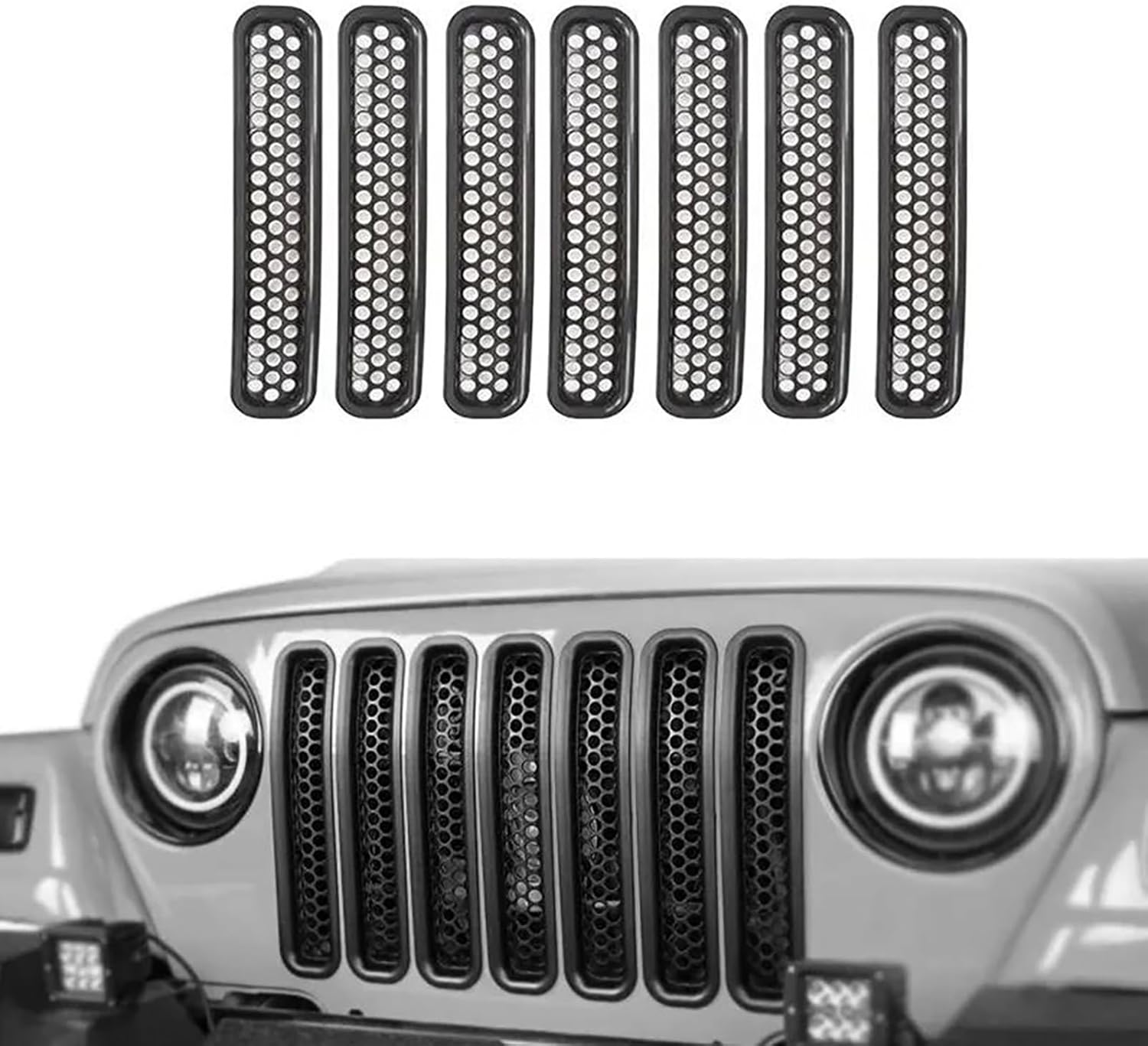 MAX COOL 7 PCS Front Mesh Grille Inserts Grill Cover Trim Suitbale for Jeep Wrangler TJ 97-06 Front Replacement Grilles image number 1