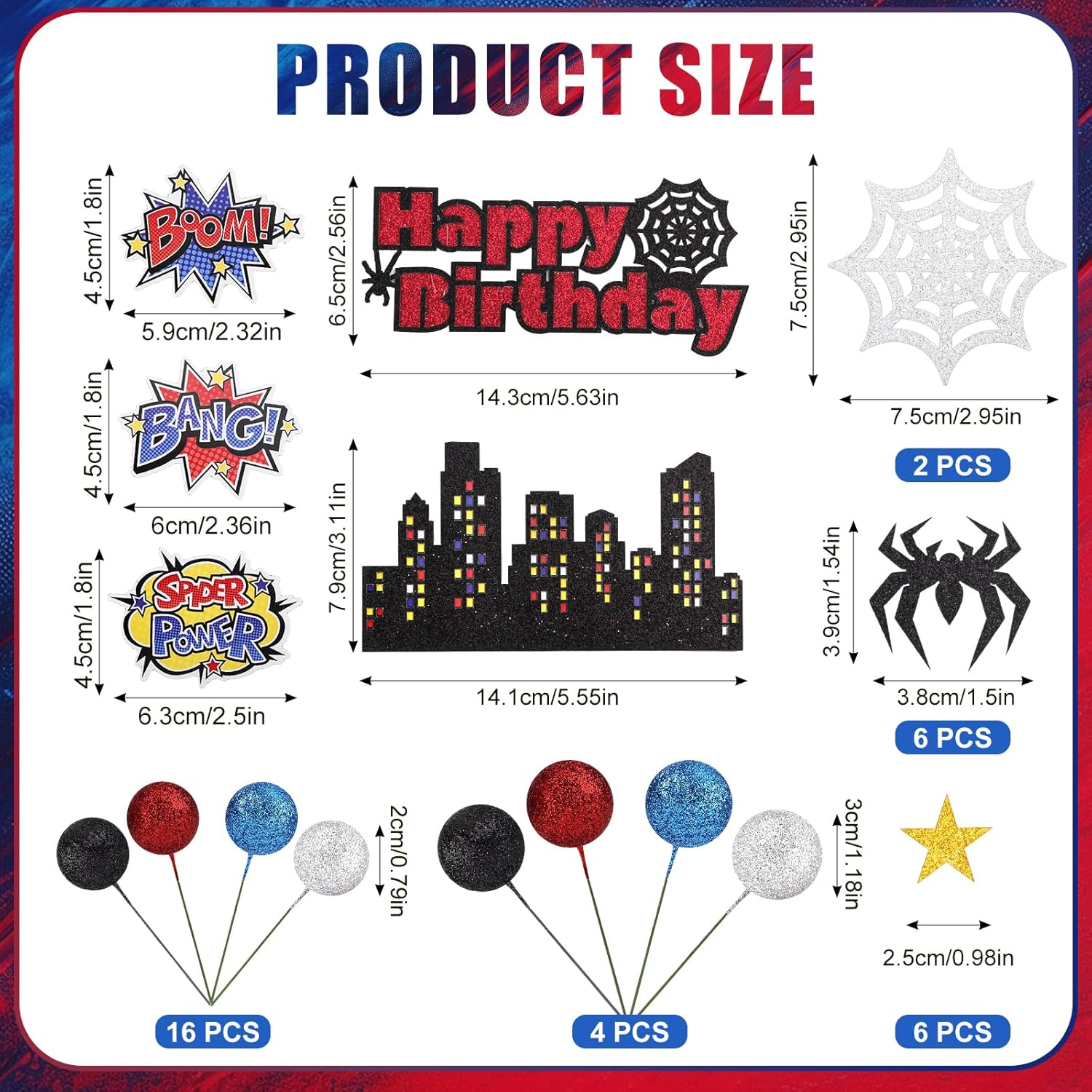 38Pcs Spider Theme Cake Toppers, Spider Cake Decorations Foam Balls Happy Birthday Spider Web Decorations for Boys Men Birthday Baby Shower Spider Theme Parties image number 6