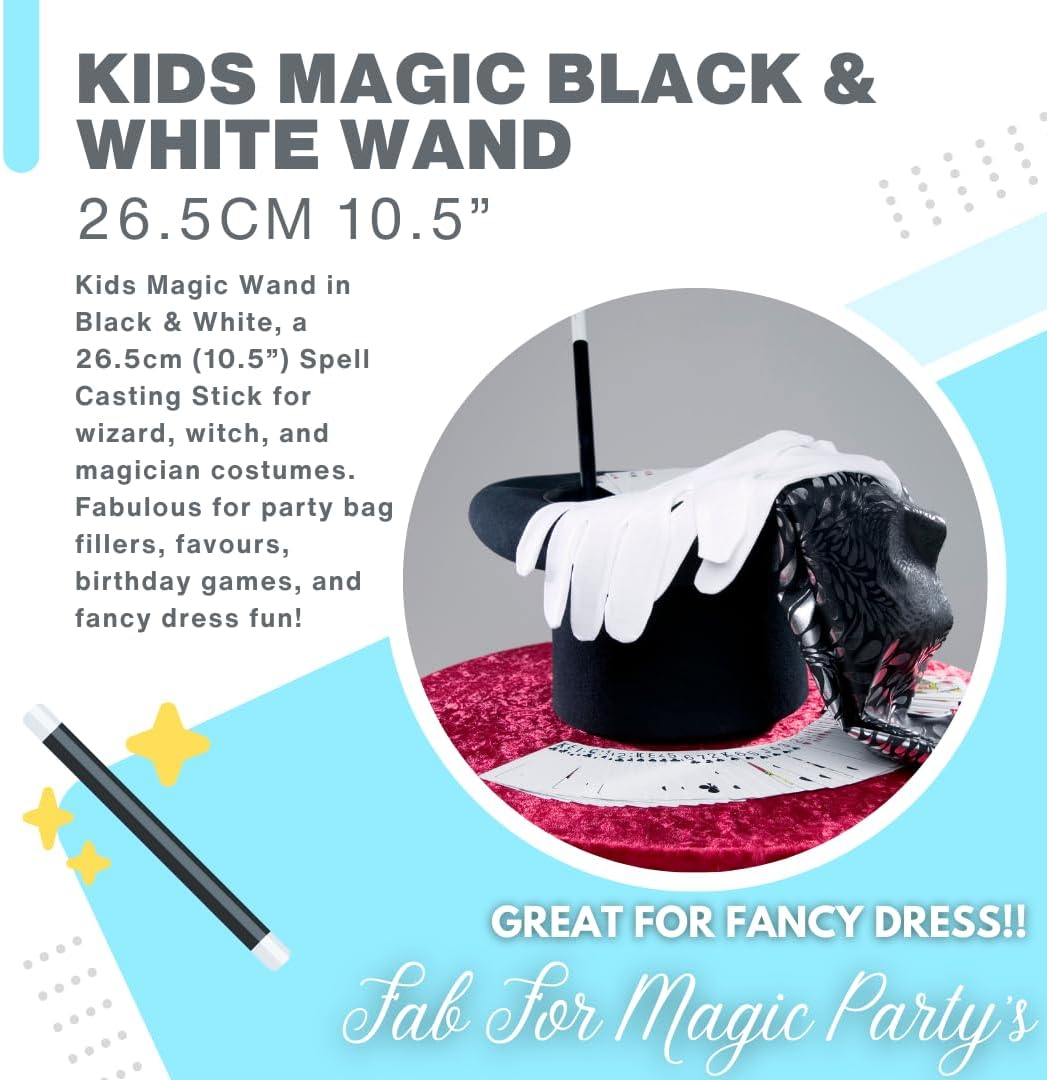D.A.Y. Republic Kids Magic Wand Black & White 26.5Cm 10.5&rdquo; Long Spell Casting Stick for Wizard Witch Magician Costume, Party Bag Filler, Favors, Birthday Games, Fancy Dress image number 2