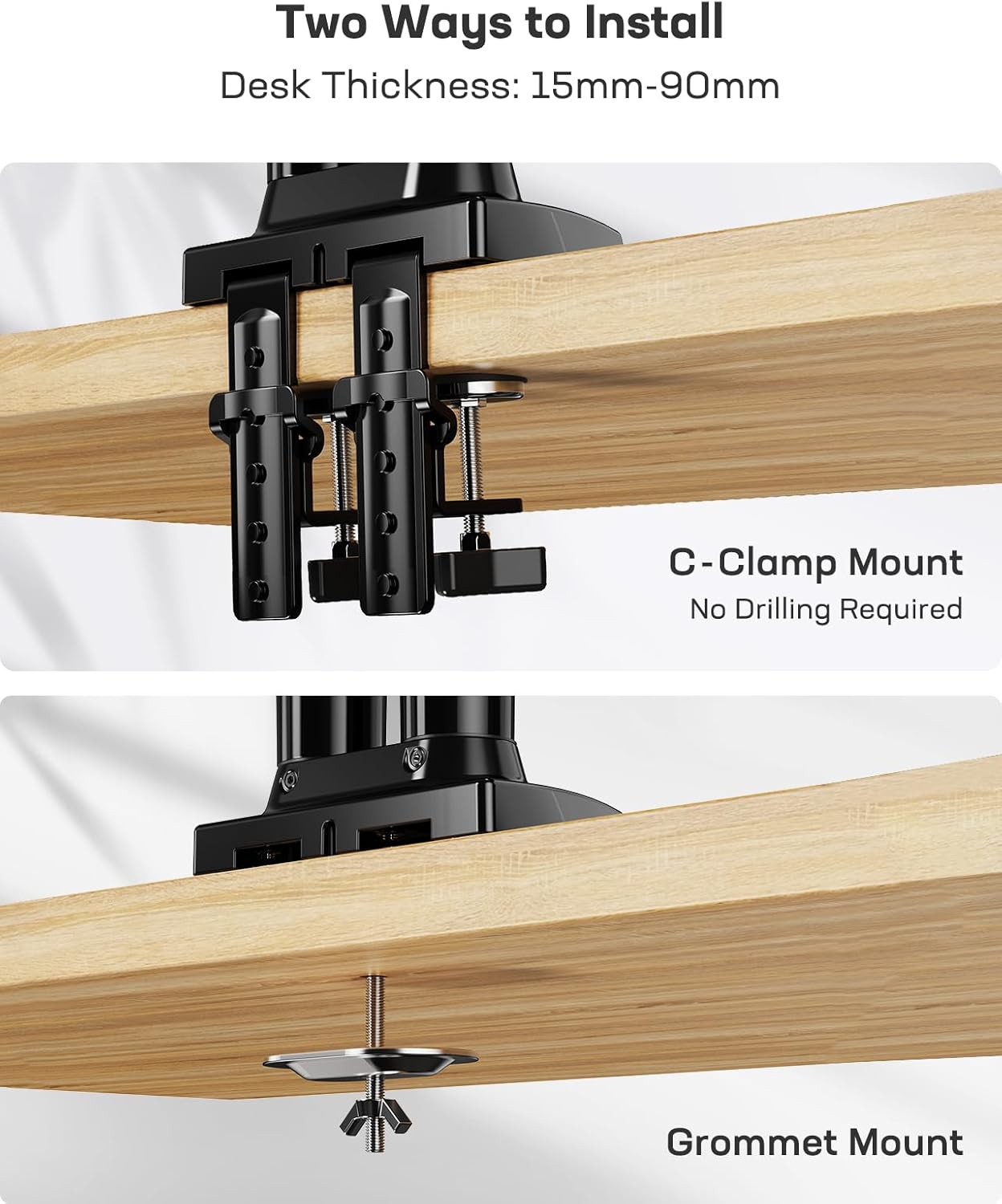 HUANUO Dual Monitor Stand - Full Adjustable Monitor Desk Mount Swivel Vesa Bracket with C Clamp, Grommet Mounting Base for 13 to 32 Inch Computer Screens - Each Arm Holds 4.4 to 19.8Lbs image number 1