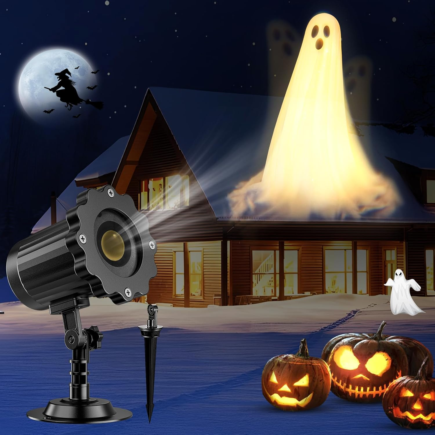 Halloween Decoration Outdoor Indoor 3D Dynamic Halloween Projector Waterproof LED Projection Lamp with Ghosts for Wall Cemetery Window Garden Yard Party Decoration Projector Light Outdoor