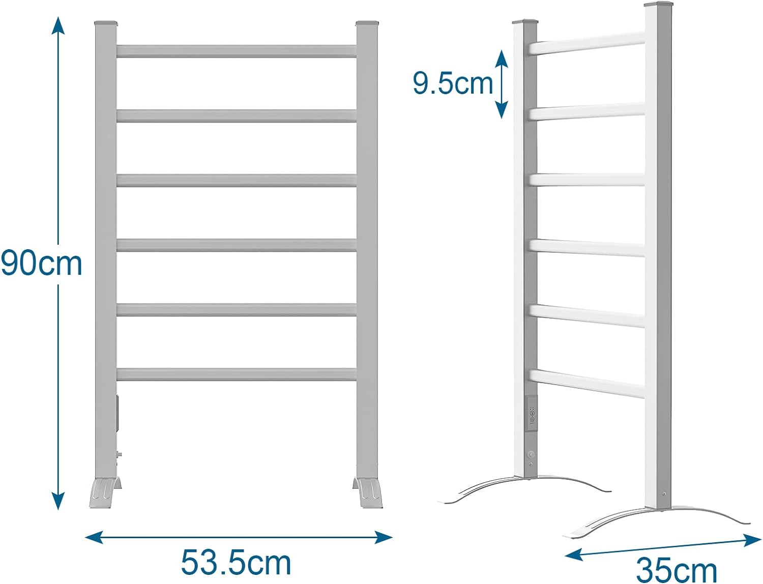 Electric Towel Warmer Rack 6-Bar Standing Heated Rail with Timer Electric Free-Standing Towel Rack 53.5L*35W*90H Cm image number 6