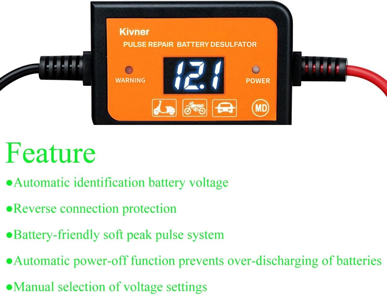 Battery Desulfator Battery Maintainer Auto-Setting for 12V-48V Auto Pulse Battery Revive Battery Regenerator 400AH