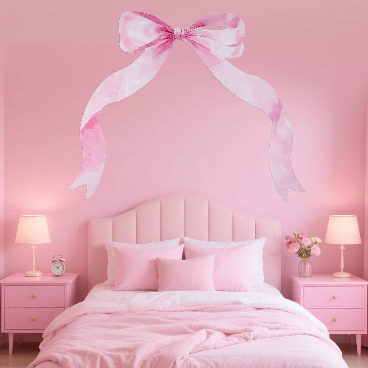 Large Bow Tie Wall Sticker, 27.2X19.7 Inch Bow Wall Decor Pink Bowknot Bedroom Decals Sweet Aesthetic Decoration for Bedroom Nursery Office Pink Theme Party image number 5