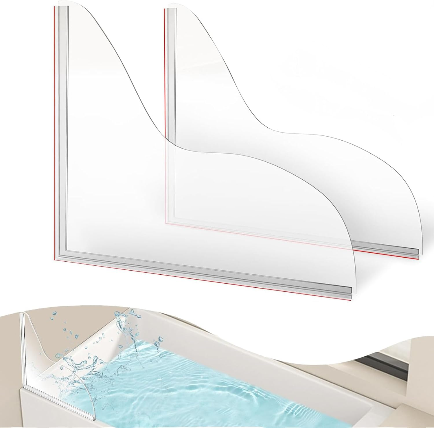 2 Pack Bathroom Shower Splash Guard Kit,Shower Corner Water Guard for Tub, to Keep Water in Shower Bath,For Bathtub Waterproof Self-Adhesive, Easy Installation, Removable, (8.66 X 7.48 Inches) image number 5