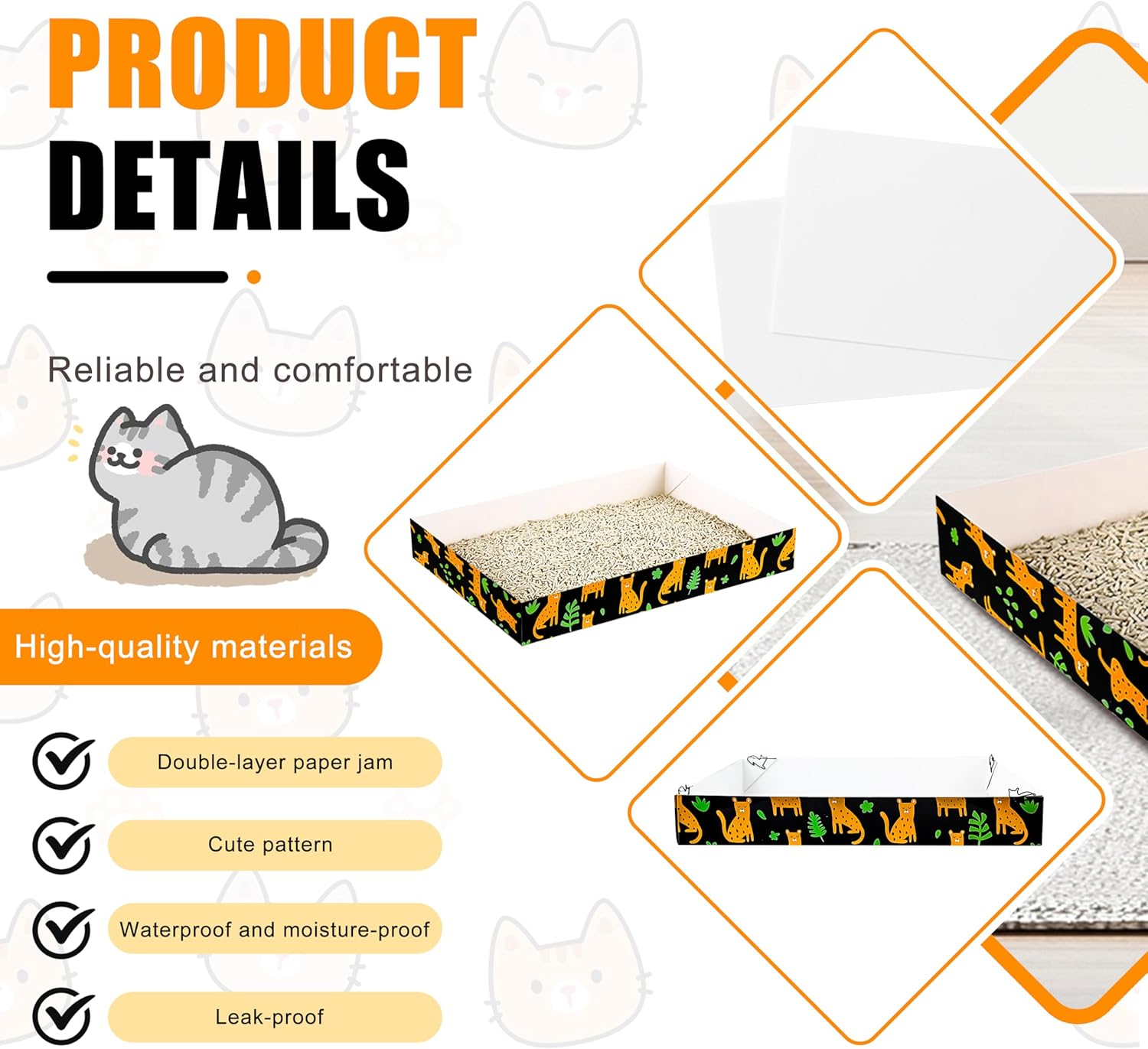 30 Pack Disposable Cat Litter Box, Foldable Paper Litter Box, Travel Cat Litter Box,Non Clumping Durable and Waterproof,Low Entry Easy Disposal,Portable(13.6X9.7X1.9 In) image number 3