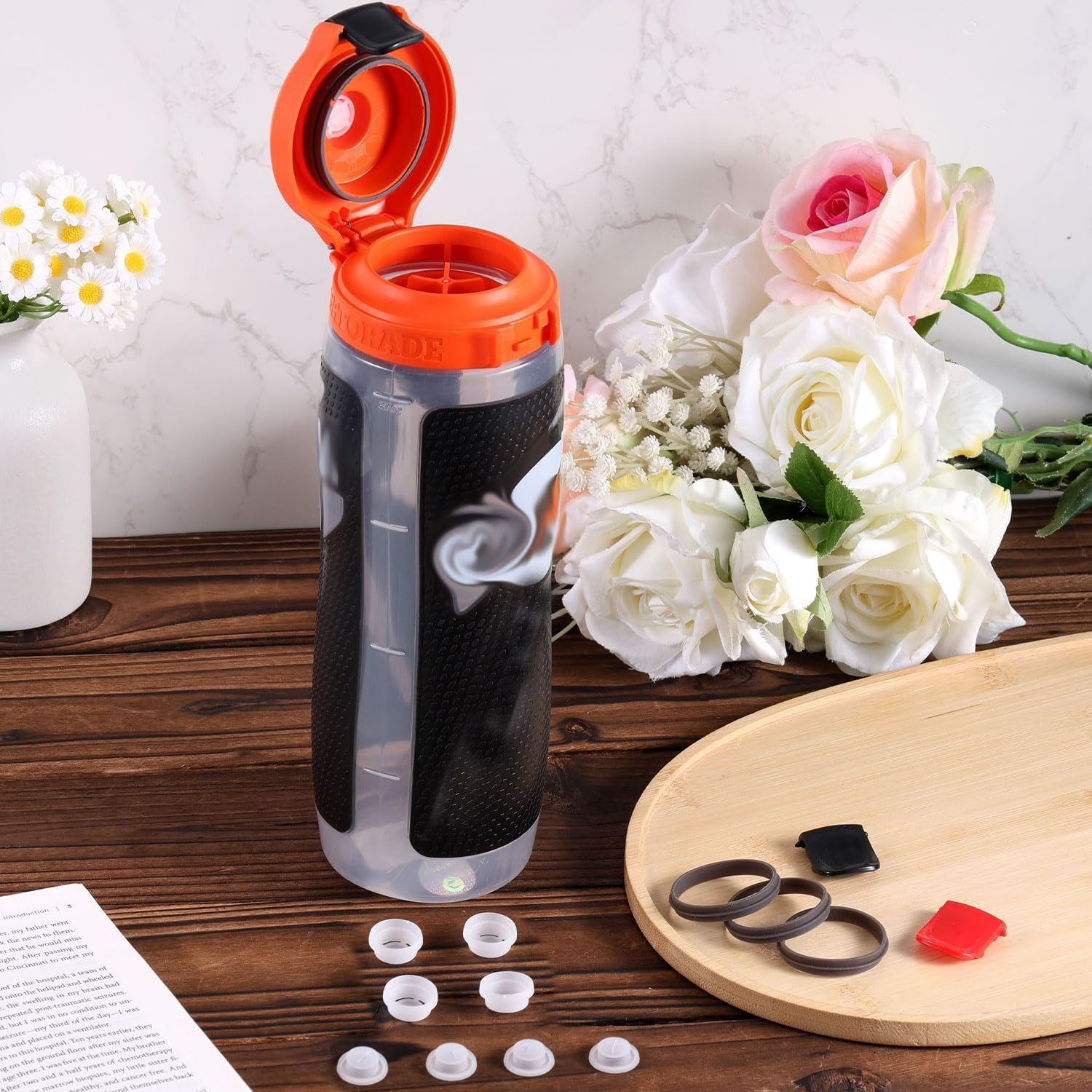 10Pcs Bottle Lid Replacement Compatible with Gatorade Water Bottle, Dispensing Valves Replacement Gasket Silicone Valve and Plastic Insert & Bottle Seal & Clip for Gatorade GX 30Oz Part Accessories image number 3