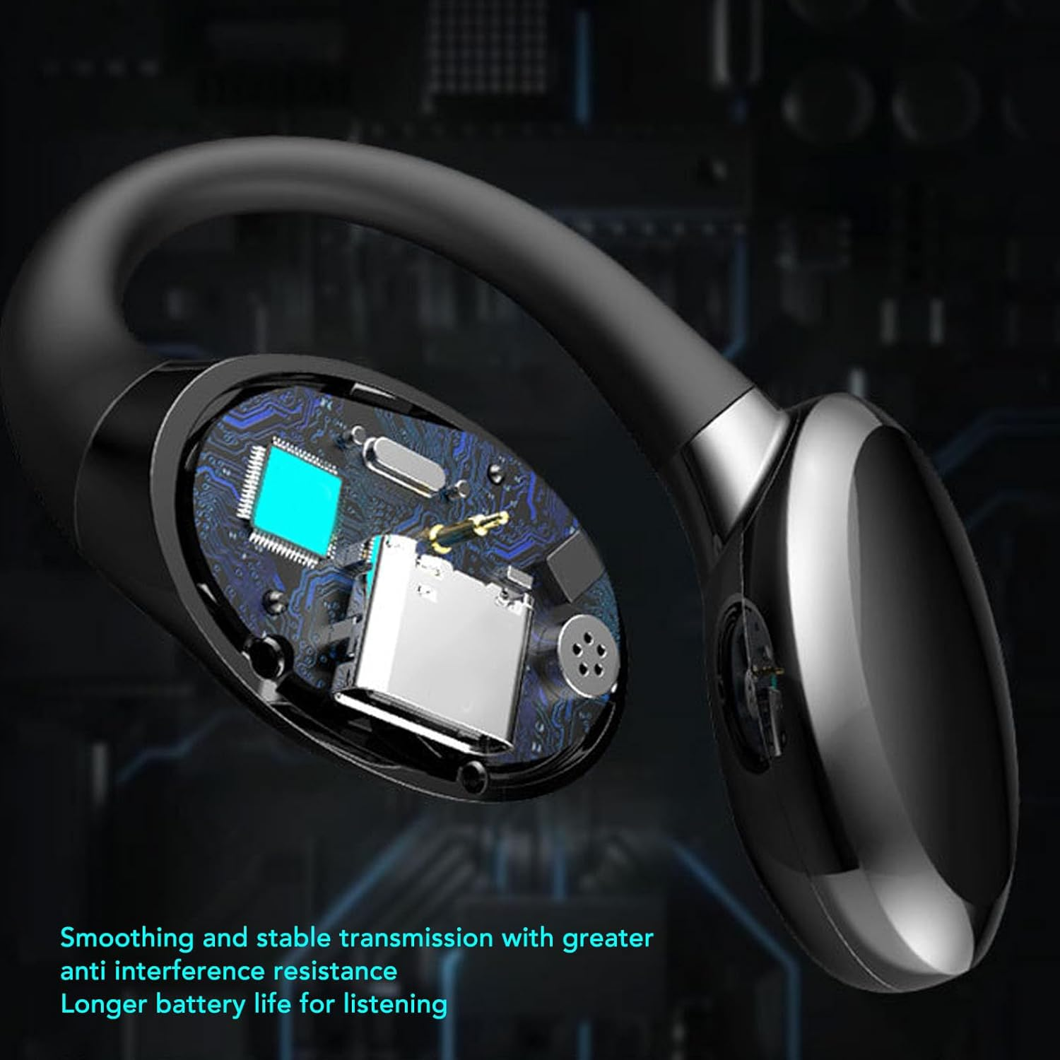 Wireless Bluetooth Earbuds, Open Ear Headphones with Membrane Speaker Unit, High Capacity Lithium Battery for Business, Sports, Running (Black) image number 6