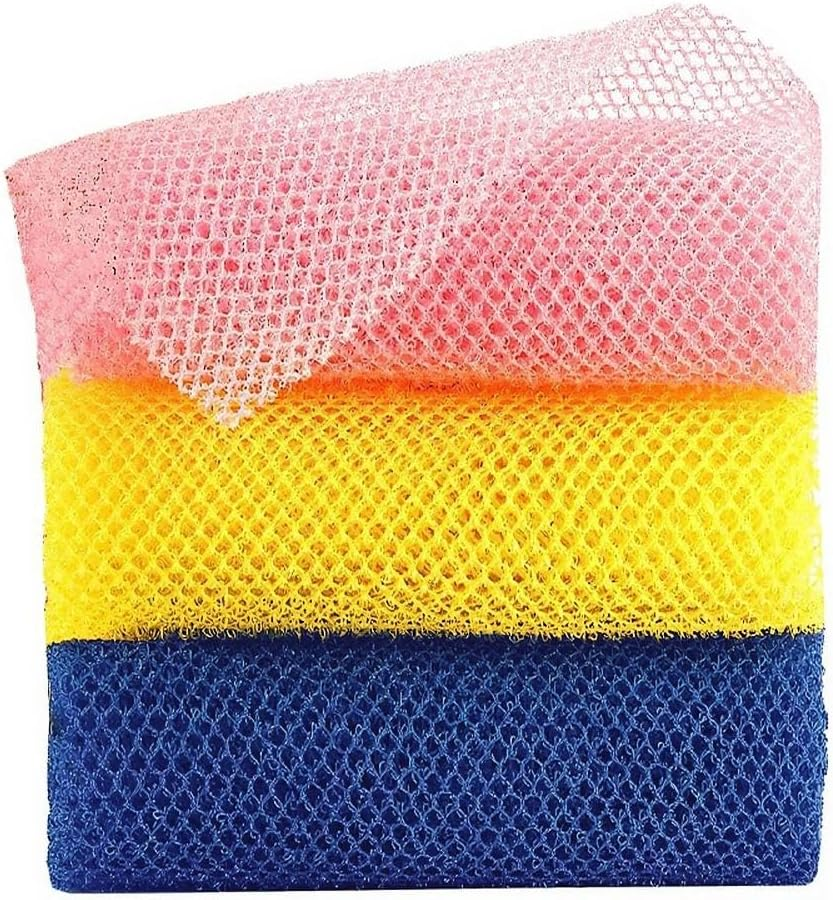 African Net Sponge Shower Body Scrubber for Back, Exfoliating Nylon Scrub Mesh, Quick Drying, Multiple Colors, Practical Bath Sponge for Men and Women, Compatible with Popular Bath Tools(3 Pieces) &ndash; Haheihei image number 4