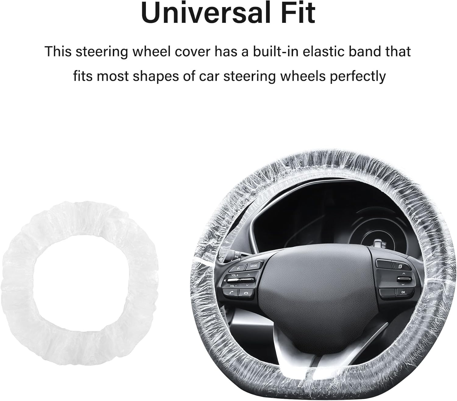 100PCS Disposable Steering Wheel Covers,Disposable Steering Wheel Protector with Elastic for Avoiding Scuffs & Scratches,Universal Car Steering Wheel Cover Car Accessories, 15X15X0.01 Inch
