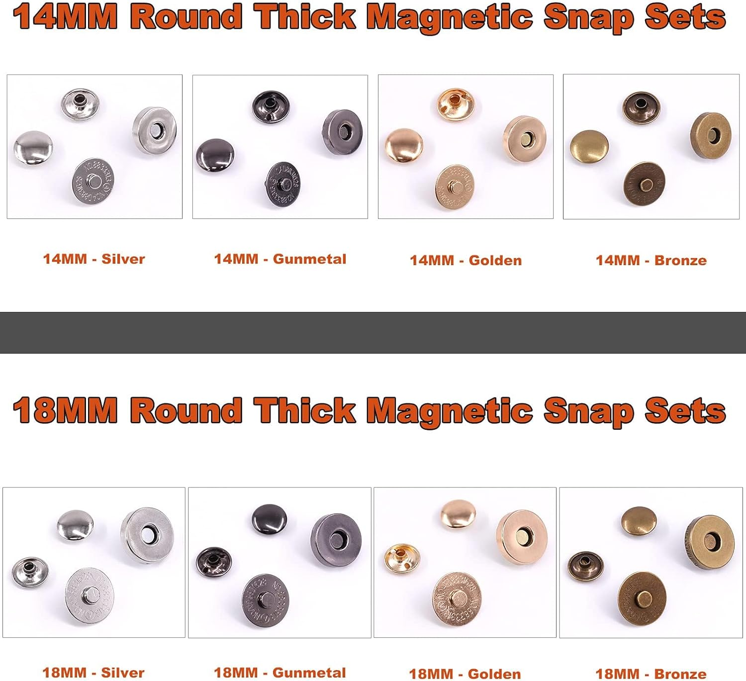 Tanstic 72 Sets 14Mm and 18Mm 4 Color round Magnetic Snap Sets, Strong Magnetic Button Clasps Double-Sided Magnetic Leather Snaps for Clothes, Jackets, Jeans Wears, Bracelets, DIY Craft Sets