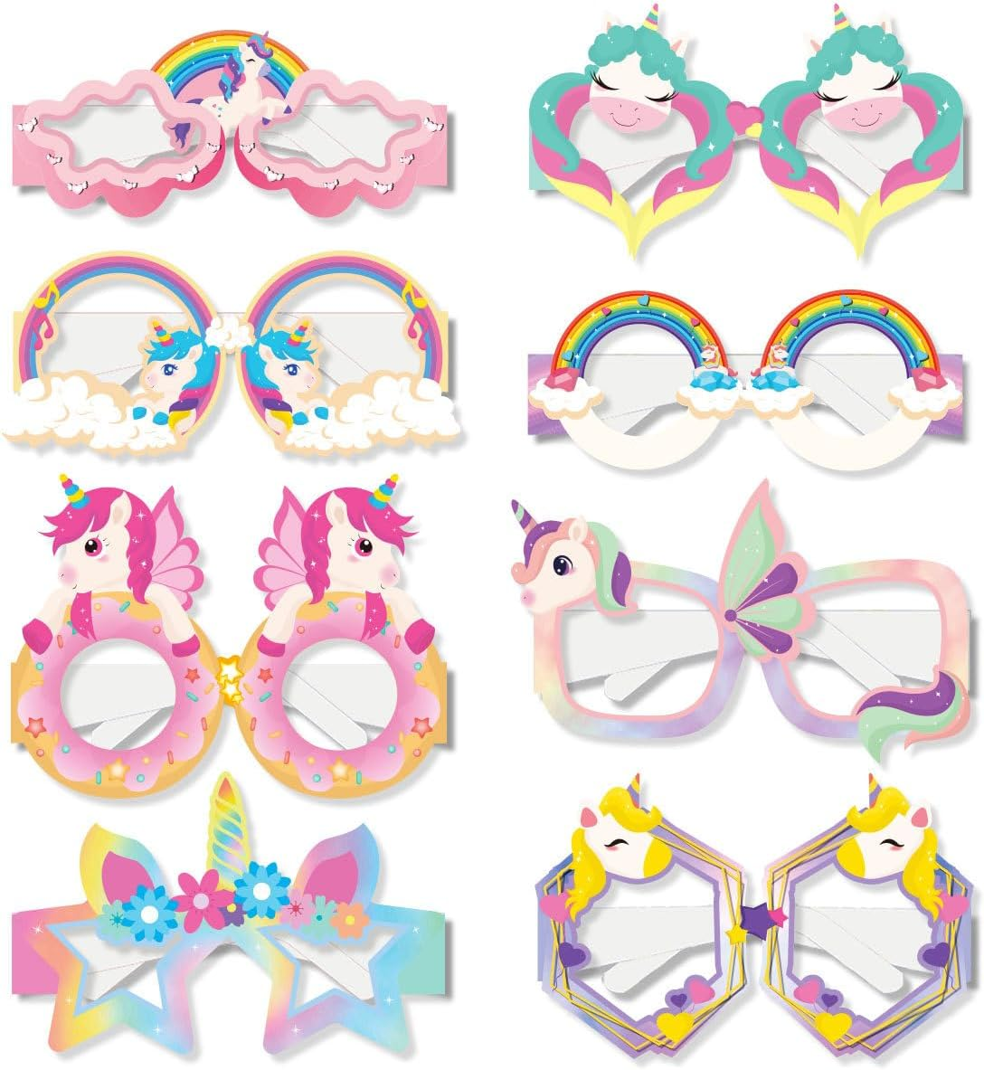 Buziba 8Pcs Unicorn Glasses Novelty Party Eyeglasses Photo Props Party Favors Paper Funny Dress up Eyewear Glasses Decoration for Birthday Easter Halloween Carnival image number 2