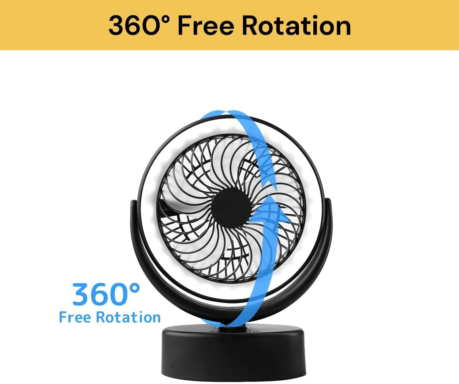 EZONEDEAL 5000Mah Rechargeable Fan with Light 40H Working Time 360&deg;Rotatation 4 Speeds Adjustment 2-6H Three Levels Time Setting Portable Camping Fan with Hanging Hook Desk Fan (Black)