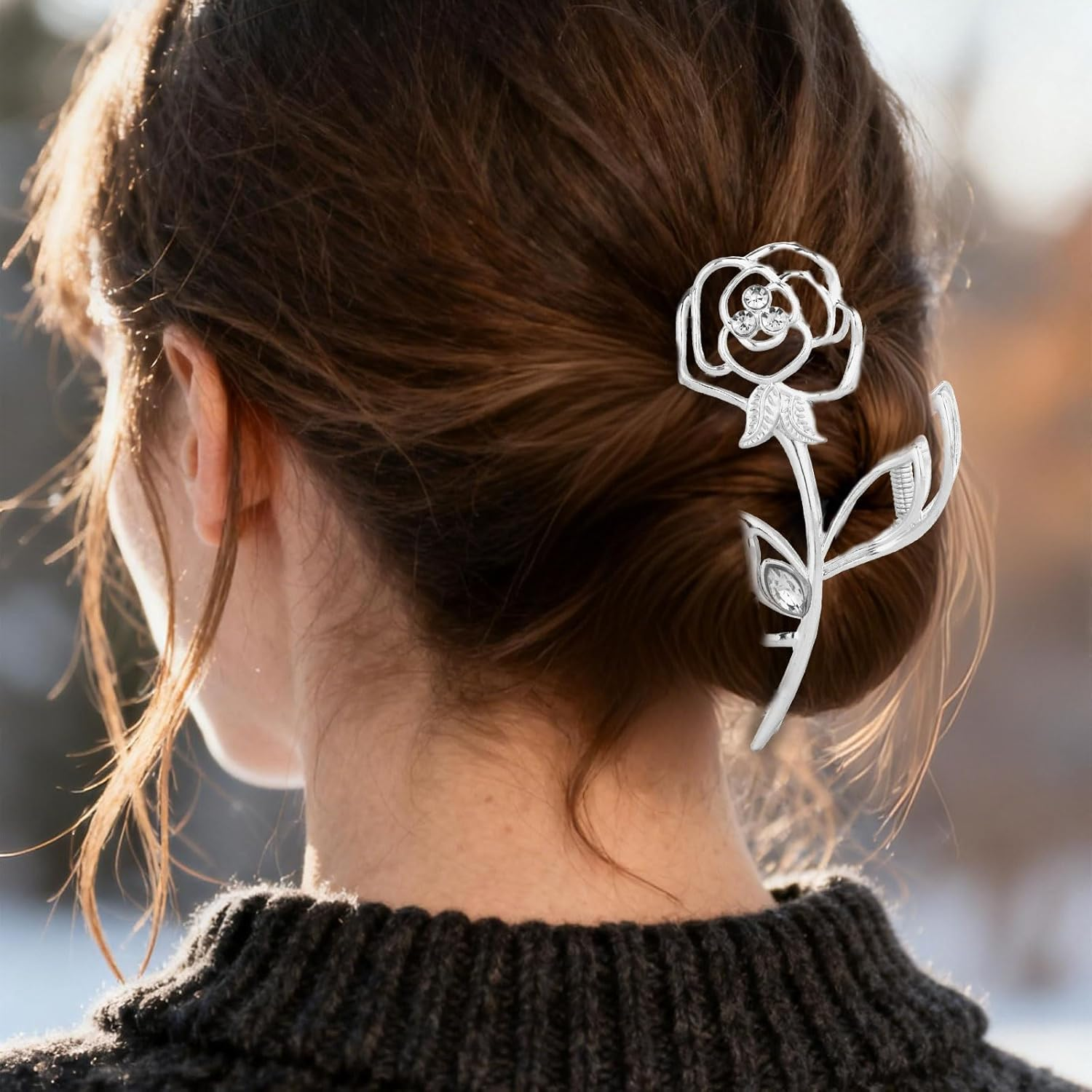 Exipsat Pack of 2 Metal Rose Hair Clips, Large, Gold and Silver, Women'S Elegant Hair Clip for Hairstyles image number 1