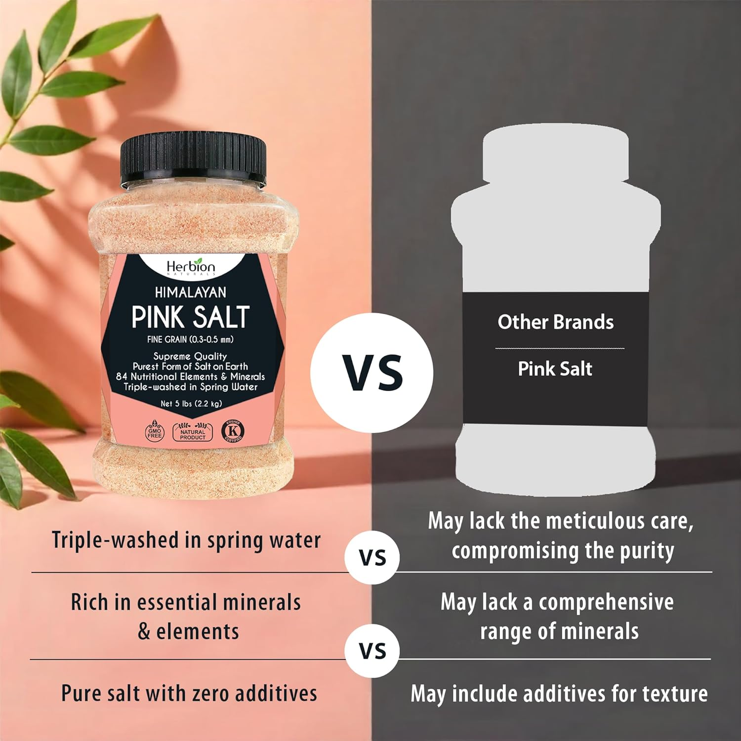 Herbion Naturals Himalayan Pink Salt Jar - Fine Grain, 5 Lbs | Supreme Quality | Triple-Washed| GMO Free, Vegan, Kosher Certified | Chemical Free image number 5