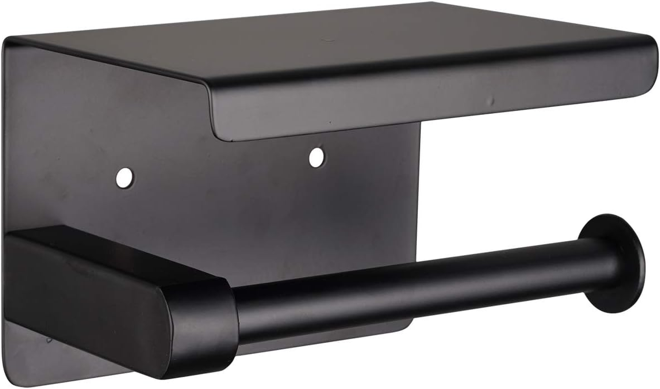 Toilet Paper Holder with Shelf Wall Mounted, Adhesive Toilet Paper Roll Holder, Stainless Steel Tissue Roll Dispenser Storage, Adhesive No Drilling or Drilling with Screws (Polished Chrome)