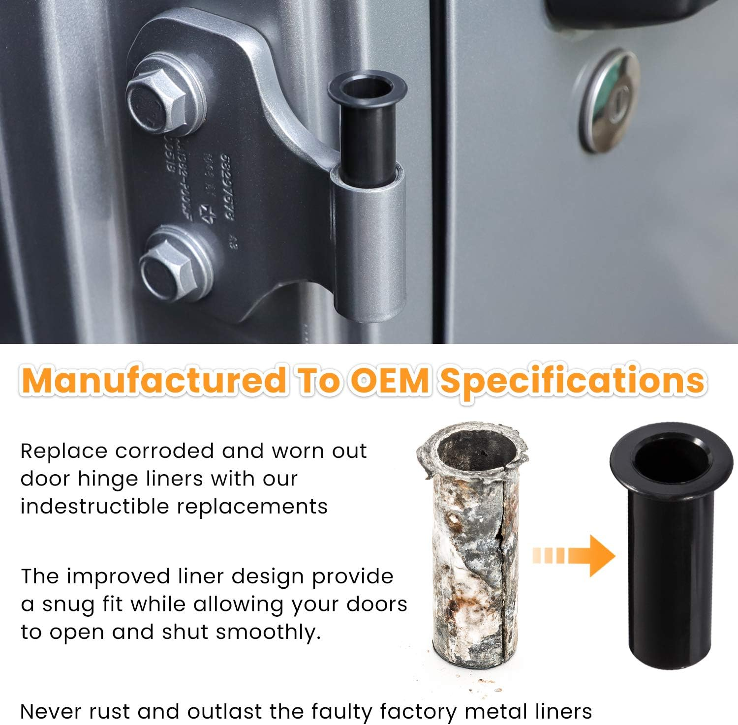 Door Bushing Removal Tool Hinge Liners for Jeep Wrangler JK JKU JL JLU Sports Sahara Freedom Rubicon Unlimited & Gladiator JT 2/4-Door 2007-2020 2021 (9 Pcs) image number 5