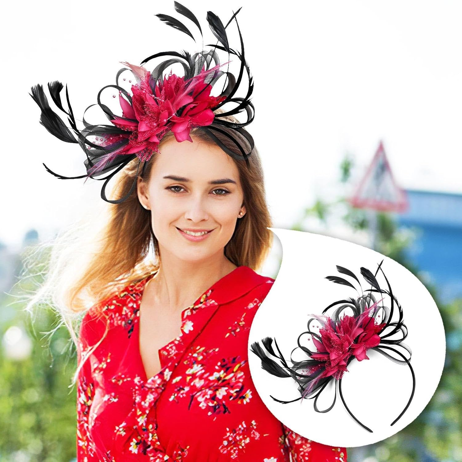 1 X Flower Feather Headband and 1 Pair of Black Gloves, Elee Retro Hair Accessories, Party Clothing Accessories image number 4