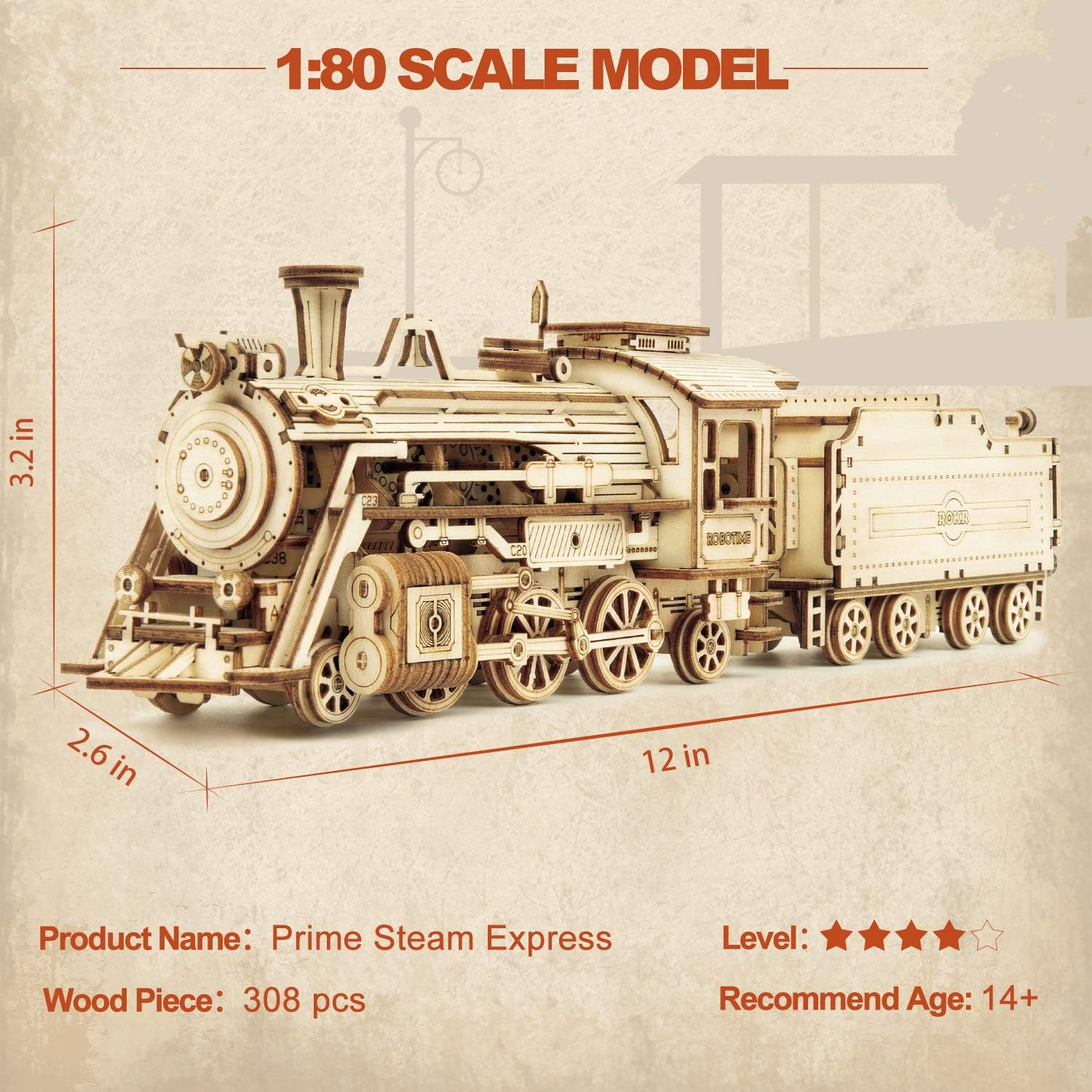 ROKR DIY Train Model Wooden Vehicle Model Kits 3D Puzzle Toy Boy Girl image number 1