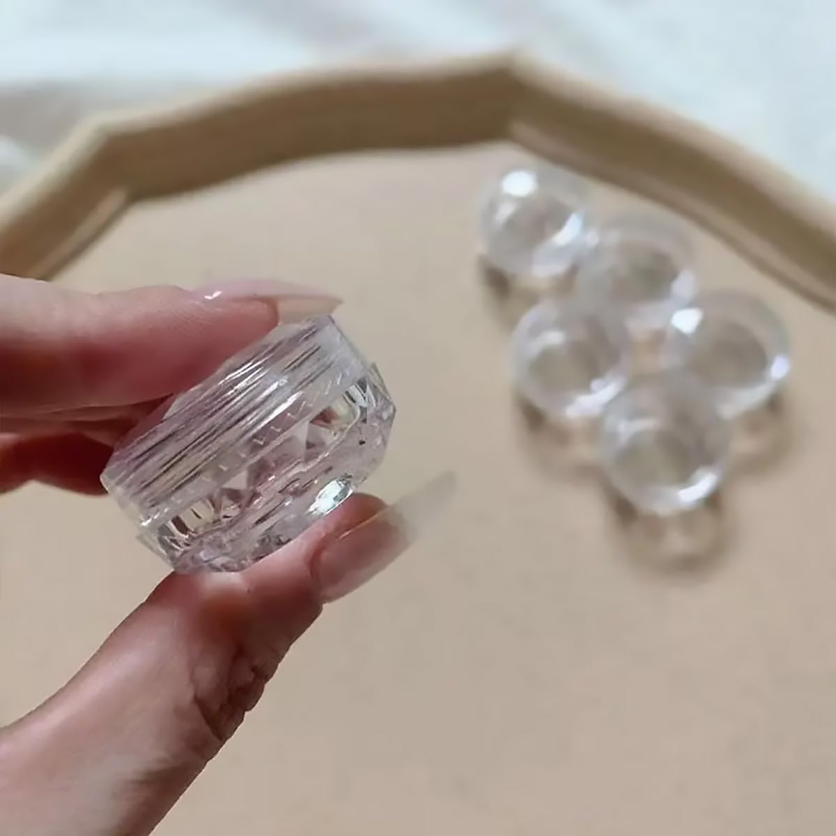 Jade Deals 50PCS 5G Transparent round Cosmetic Cream Jar Bottle, Refillable Sample Container with Diamond & Flat Lids image number 1